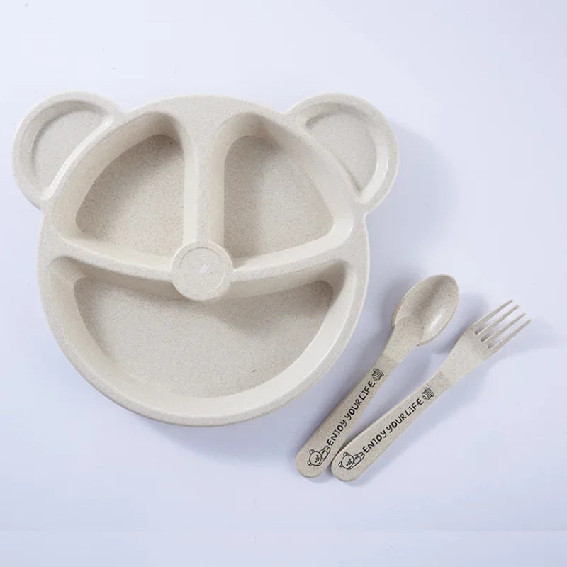 Cute Cartoon Bear 3-Piece Baby Feeding Set - Bowl, Spoon & Fork for Safe and Fun Mealtime!