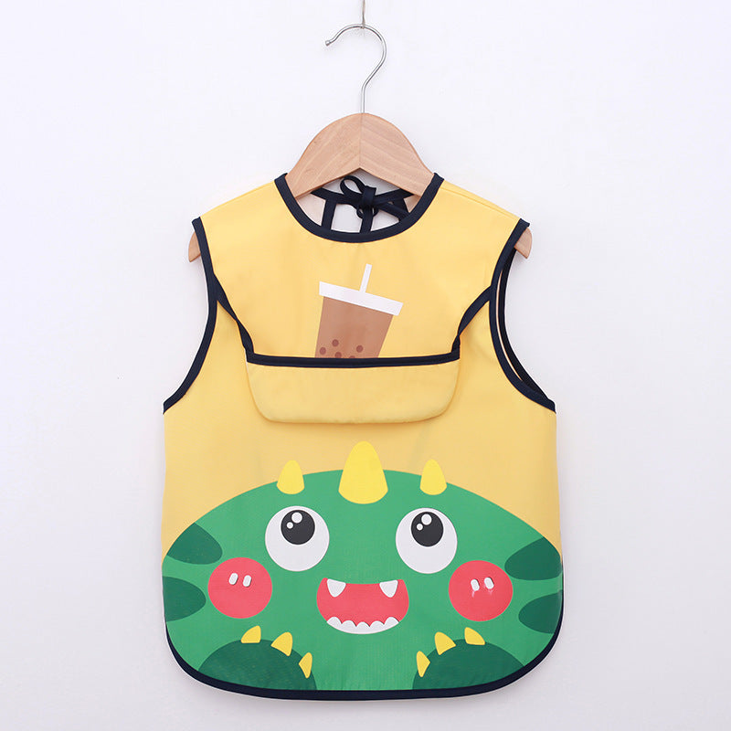 Yellow children's apron with a cartoon design on a white background