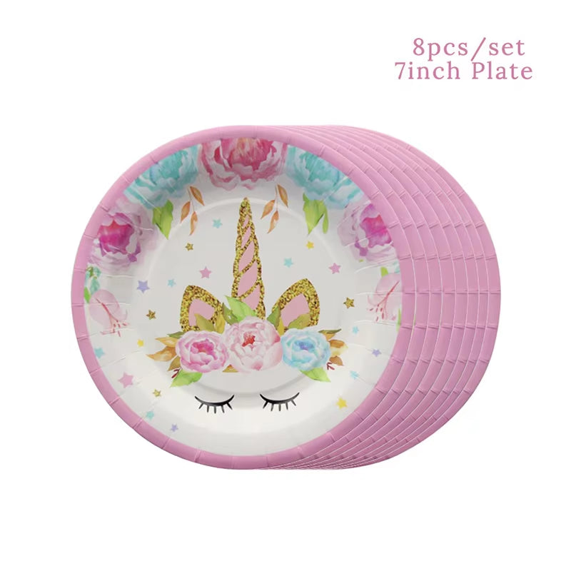 Magical Unicorn Birthday Party Tableware Set - Plates, Cups & Banner for Girls - Ideal Baby Shower Gift!