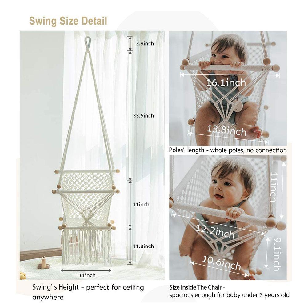 Measurement details of a baby swing with dimensions labeled