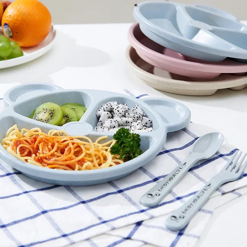 Delightful 3-Piece Baby Feeding Set - Adorable Cartoon Bear Bowl, Spoon & Fork for Joyful Mealtimes!