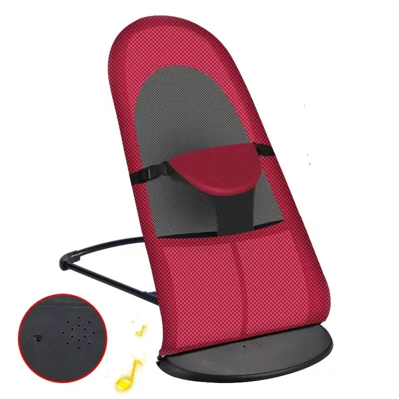 Red baby bouncer with gray cushion on a white background