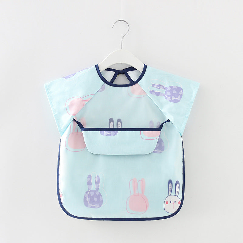 Summer Thin Children's Pure Cotton Waterproof Short Sleeve Eating Bib Overclothes – Lightweight, Breathable, Easy-Clean Design | Essential Feeding Wear for Babies and Toddlers