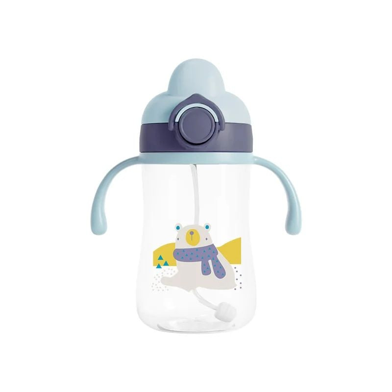 Children's sippy cup with fish design on a white background