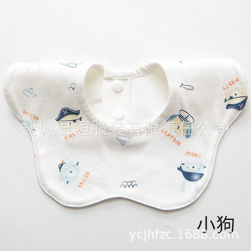 Two baby bibs with cartoon designs on a white background