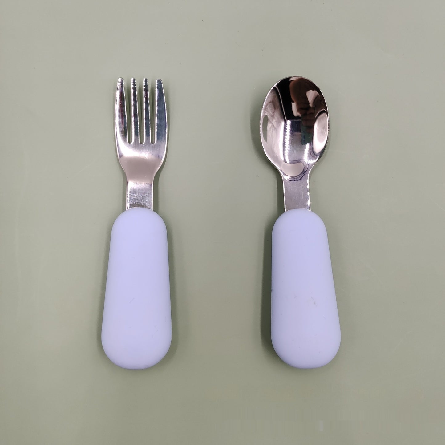 LittleBite Stainless Steel Spoon and Fork Baby Eating Set – Short Handle Training Tableware with Silicone Grip | Essential Utensils for Toddlers Learning to Self-Feed