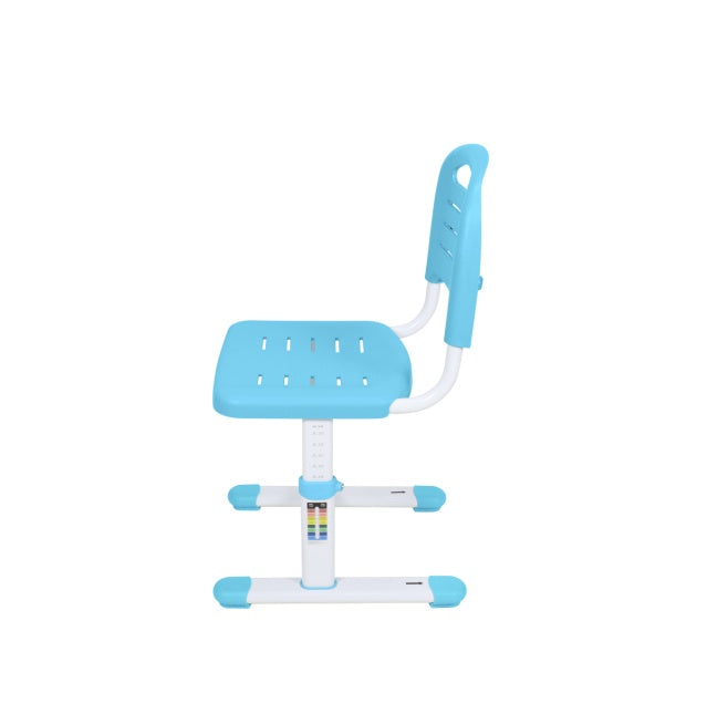 Blue and white adjustable chair on a white background