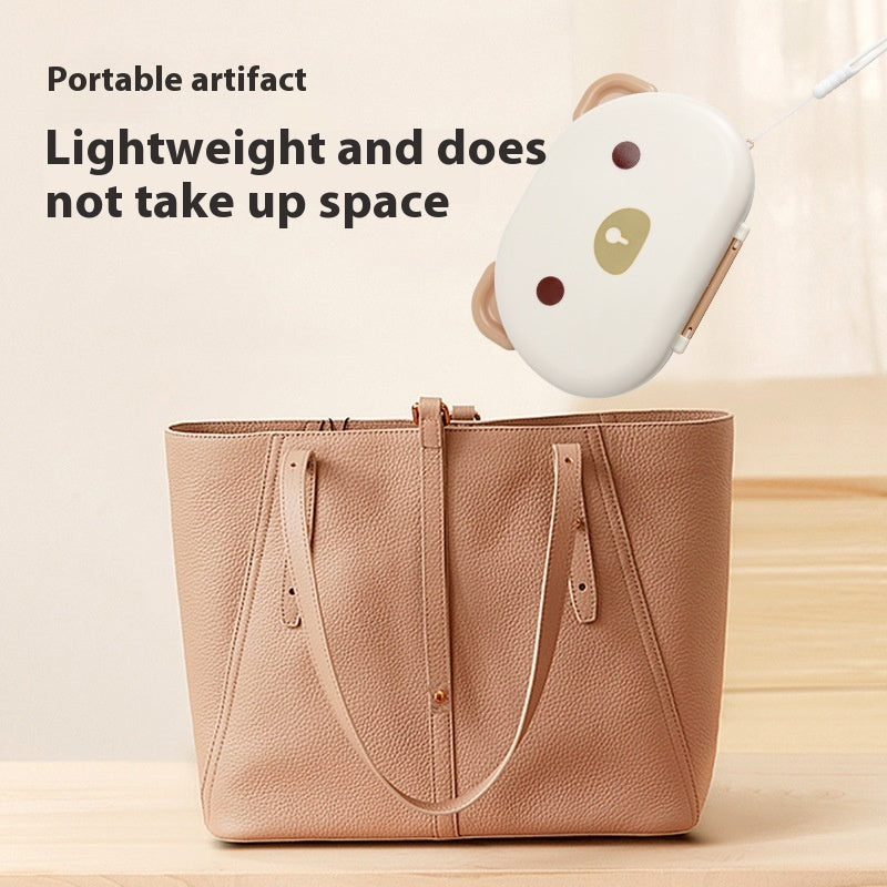 Portable artifact on top of a beige tote bag with text 'Lightweight and does not take up space'.