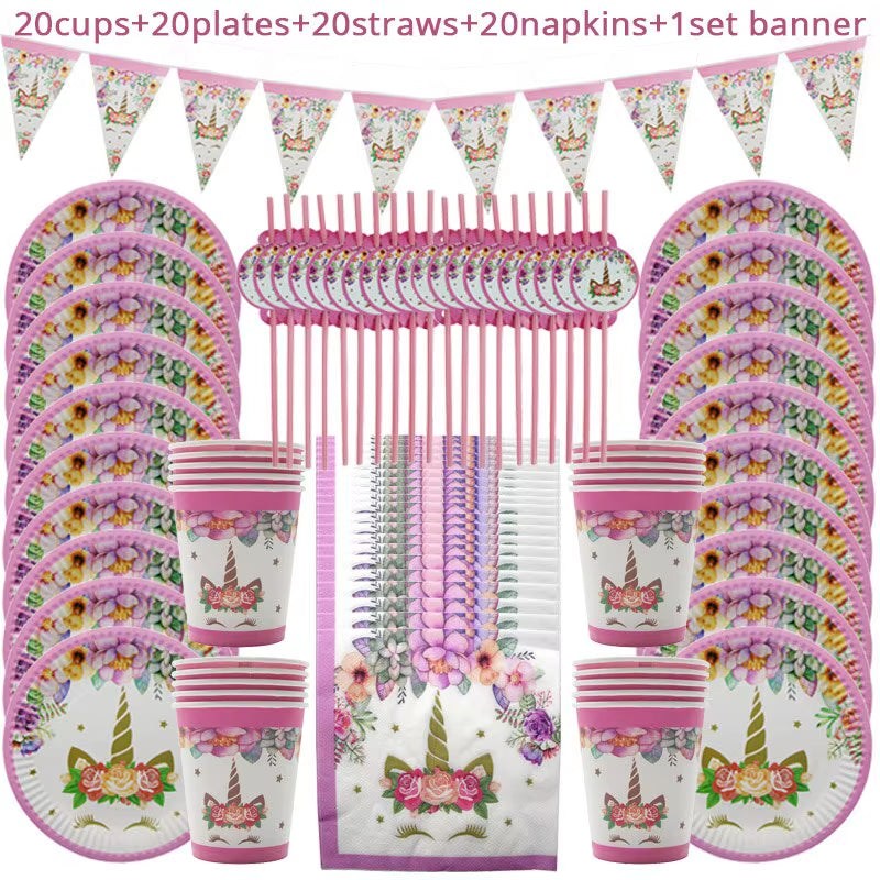 Magical Unicorn Birthday Party Tableware Set - Plates, Cups & Banner for Girls - Ideal Baby Shower Gift!