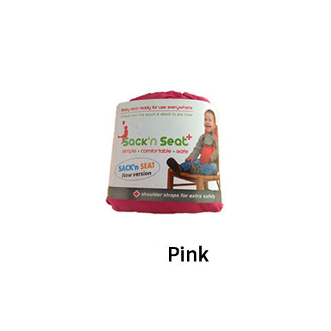 Pink 'Sack 'n Seat' product packaging on a white background
