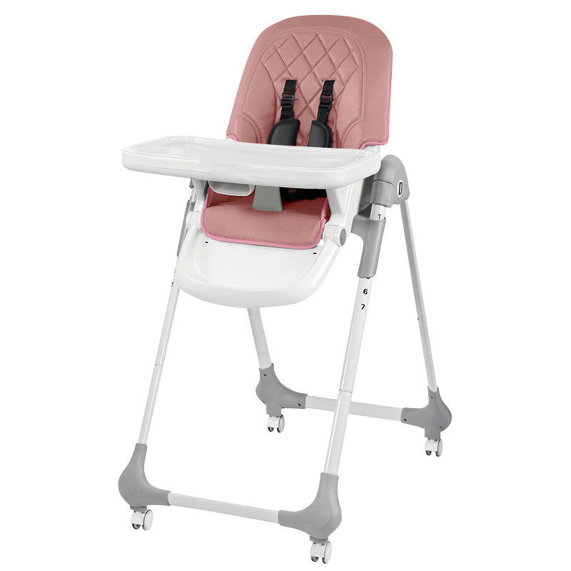 Pink and gray high chair on a white background