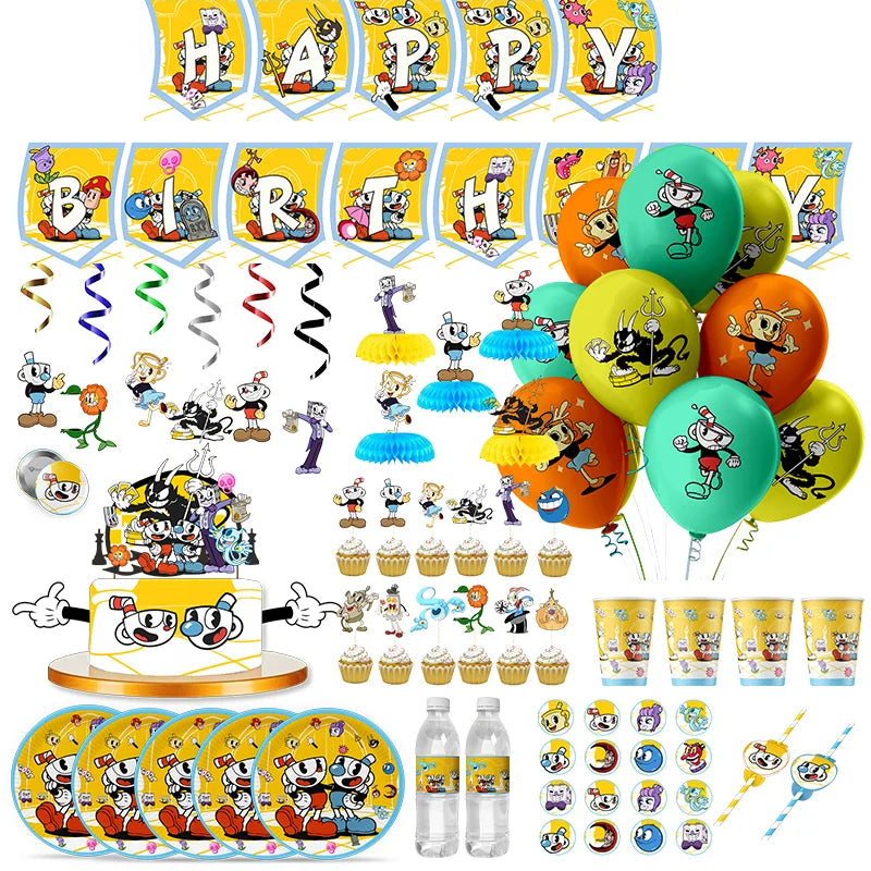 Cuphead Cartoon Birthday Party Supplies - Disposable Cups, Plates, Balloons & Background for Baby Showers & Kids' Celebrations!