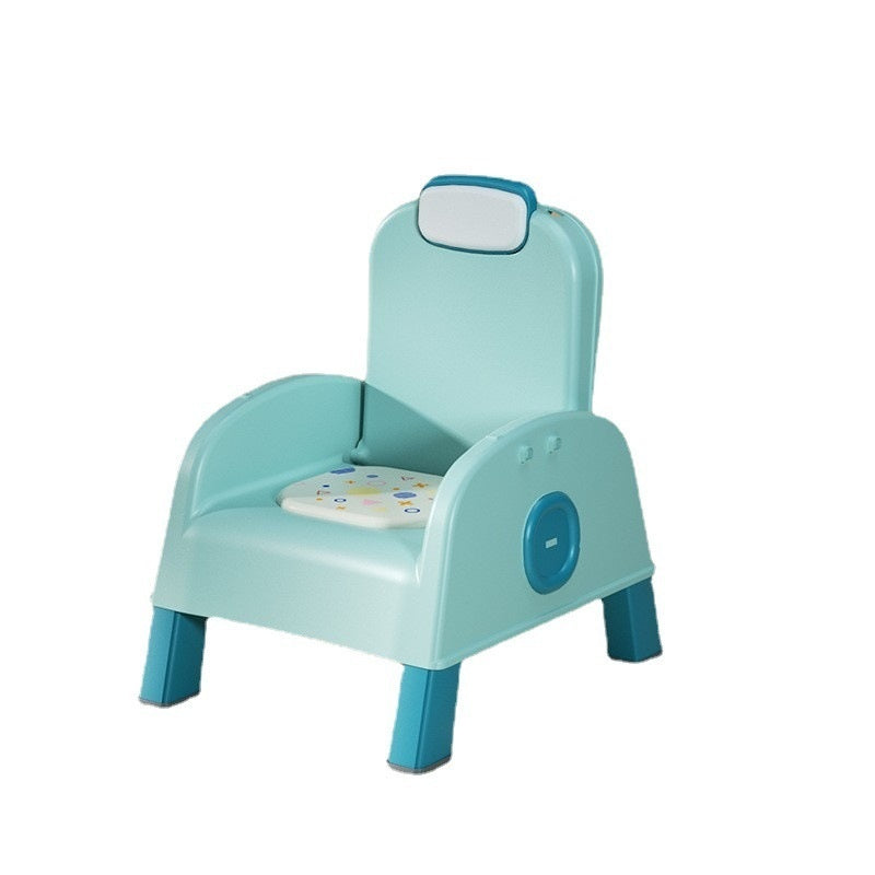 Children's training chair with blue seat and legs on a white background