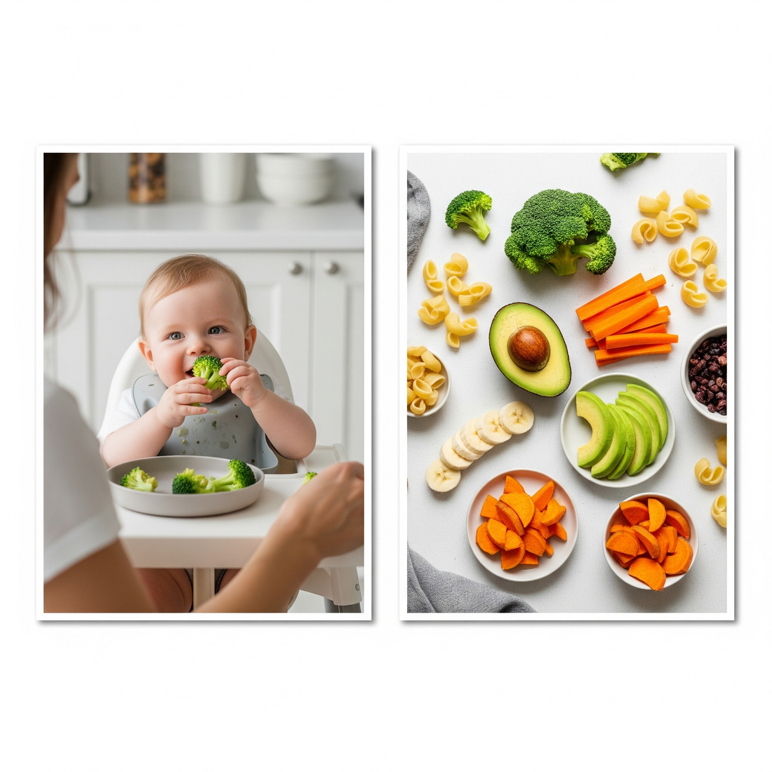 Baby-led weaning first foods on suction plate