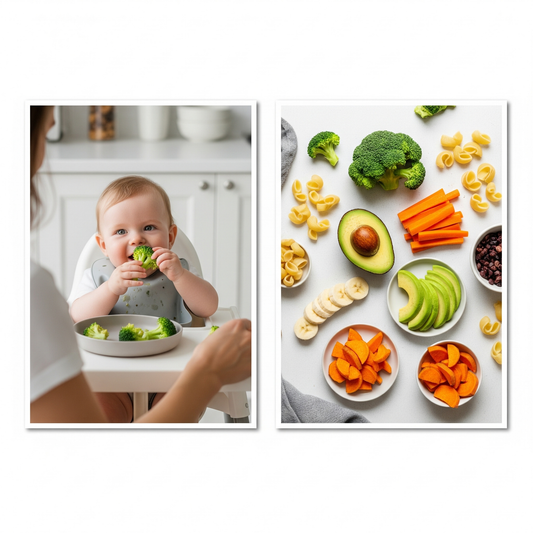 Baby-led weaning first foods on suction plate