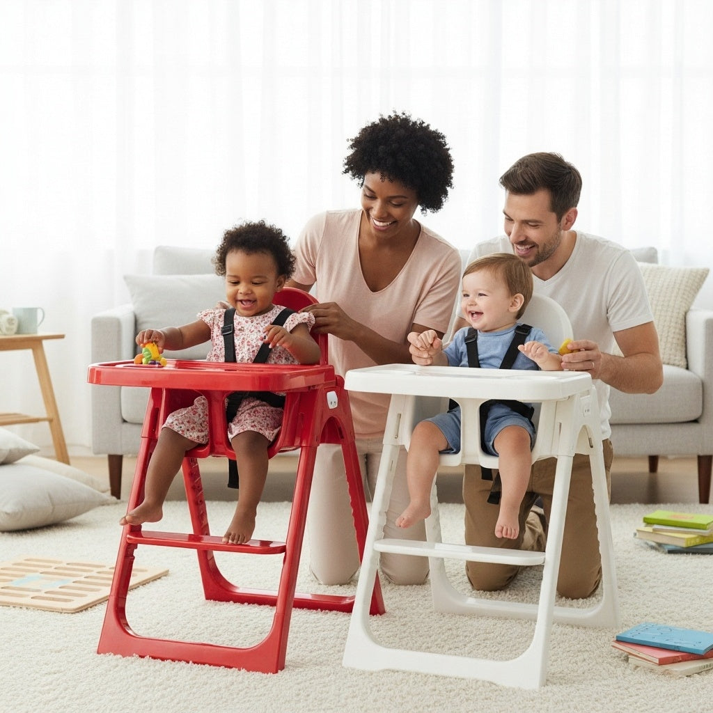 closeup of high chair buckle safety mechanism