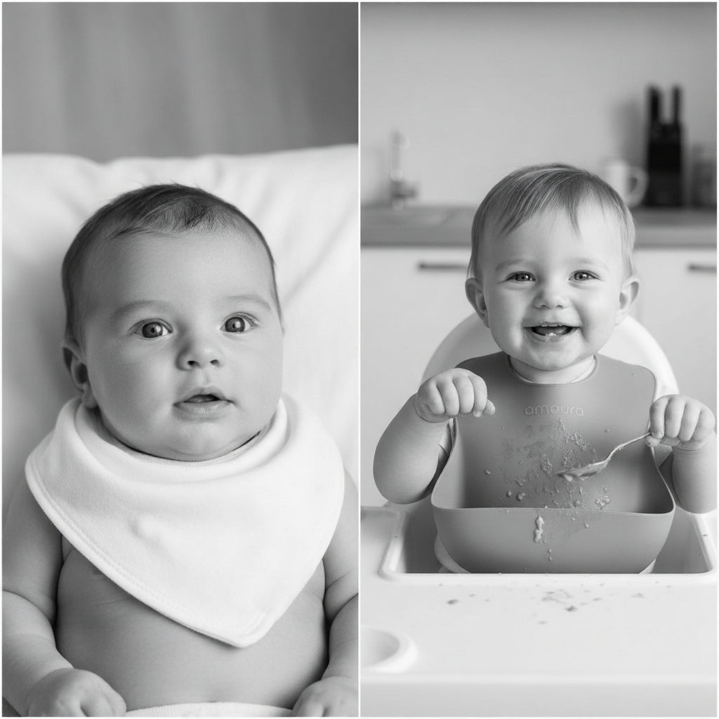 Bib sizing for baby: newborn and toddler stages.