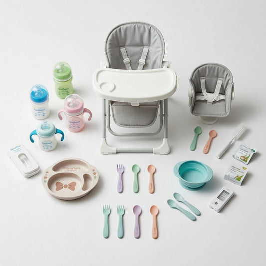 arious baby travel feeding products neatly arranged
