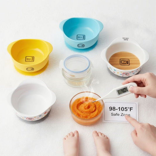 A baby's food being tested for safe microwave temperature.