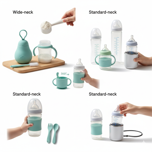 collage of baby bottles