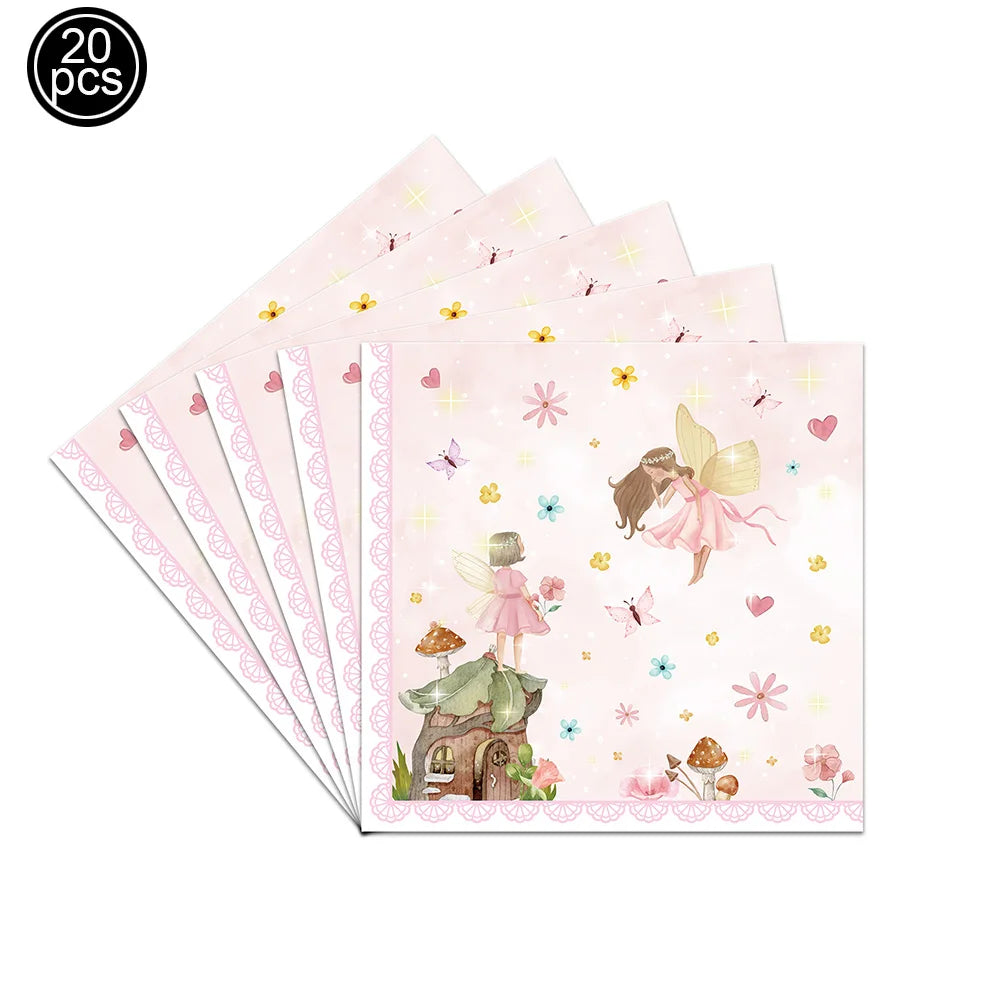 Whimsical Pink Butterfly Fairy Disposable Tableware Set – Perfect for Girls' Birthday Parties, Weddings, and Baby Showers!