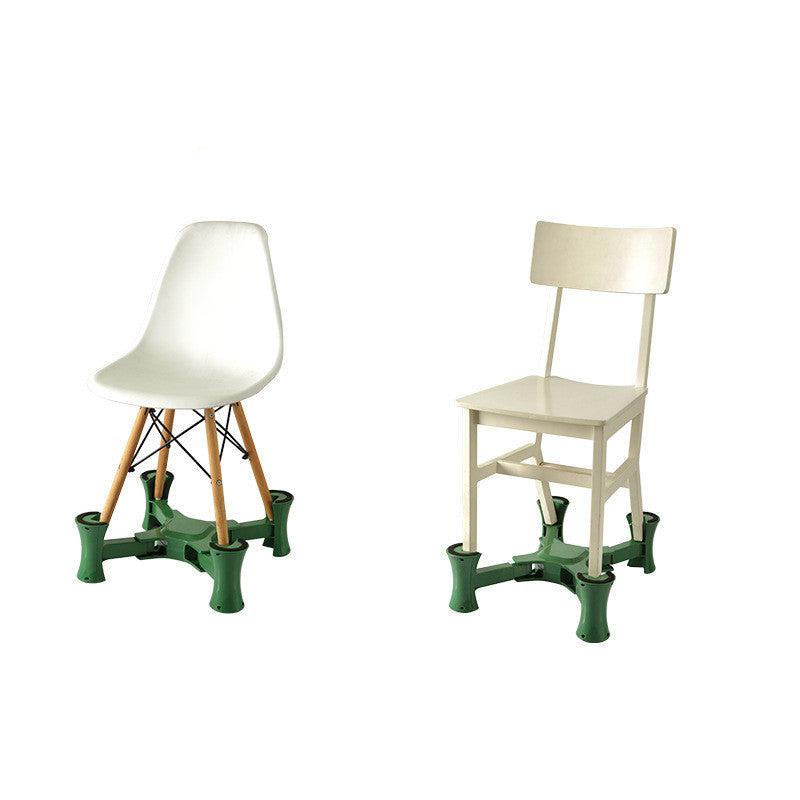 Two chairs with green base stands on a white background