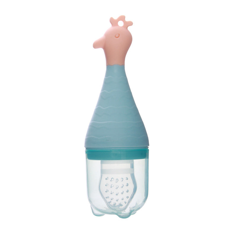 Teal and pink baby teether on a white background