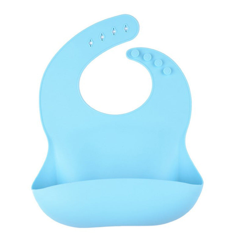 Light blue silicone bib on a white background