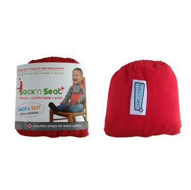 Red 'Back n Seat' product with packaging on a white background