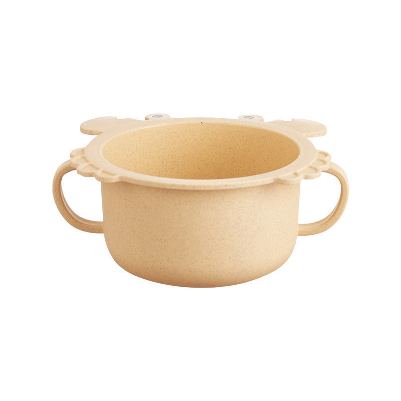 Beige children's cup with handles on a white background