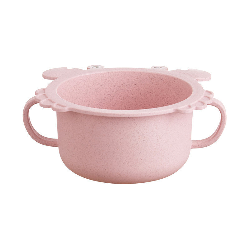 Pink children's cup with lid and handles on a white background