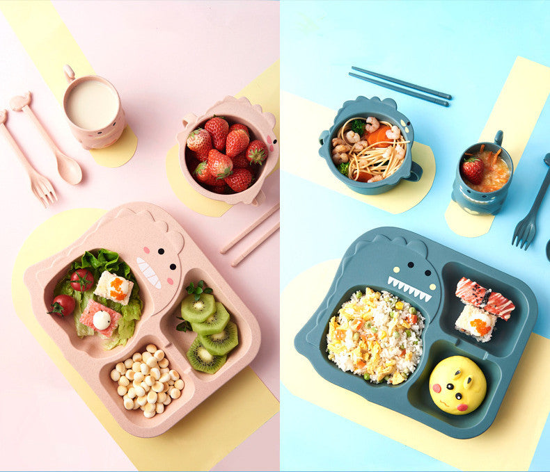 Two children's lunch boxes with food on a colorful background