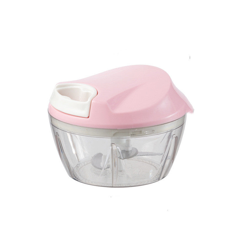 Pink and clear hand chopper on a white background