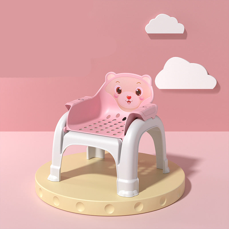 Children's chair with a pink bear design on a pink background