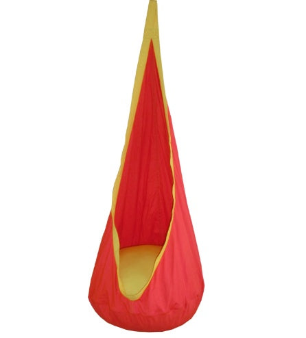 Red and yellow hanging chair on a white background