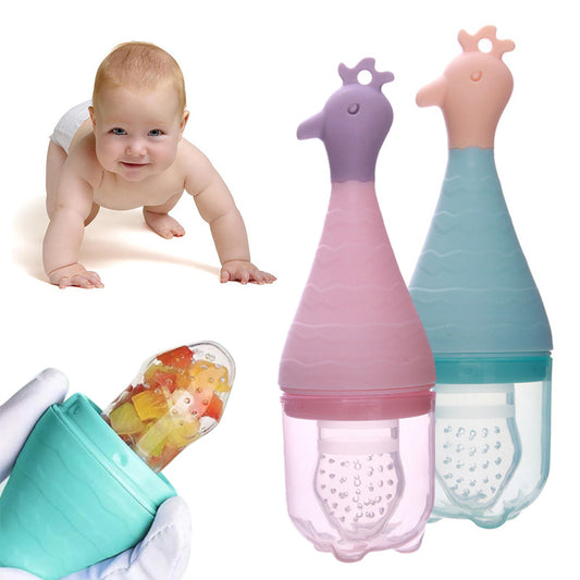 Two baby food processors with a baby crawling in the background