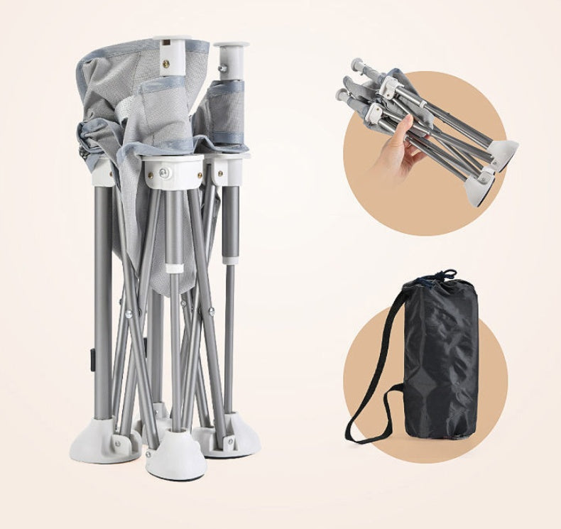 Collapsible chair with carrying bag on a beige background