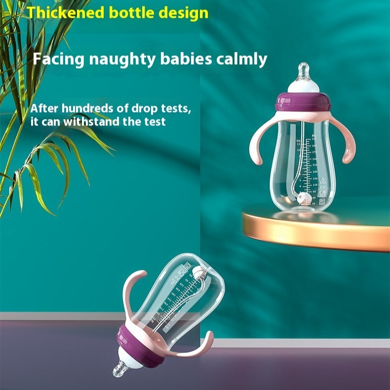 Thickened bottle design with text on a green background