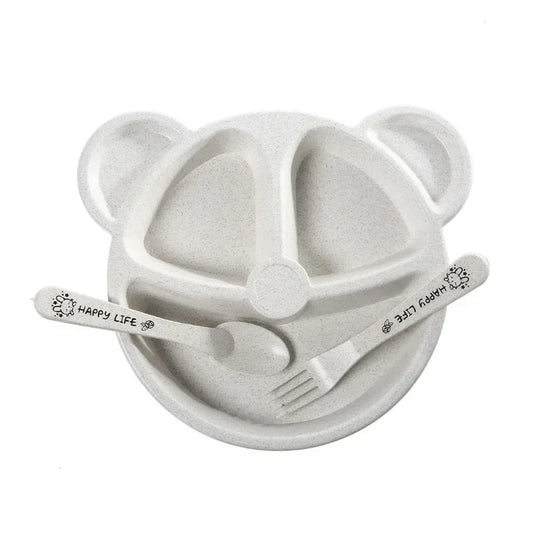Delightful 3-Piece Baby Feeding Set - Adorable Cartoon Bear Bowl, Spoon & Fork for Joyful Mealtimes!