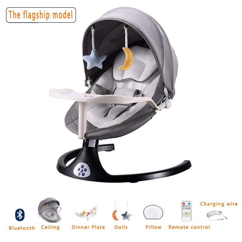 Baby swing with various attachments on a white background