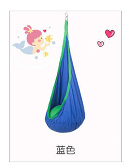 Blue swing with cartoon character and hearts on a white background