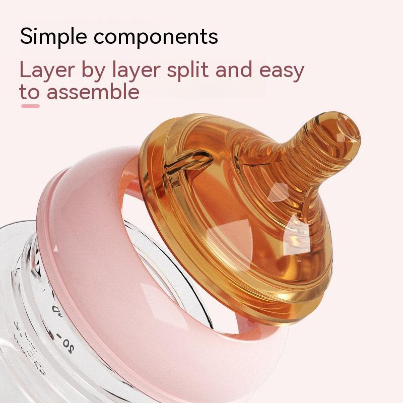Amber-colored component of a product with text about assembly on a white background