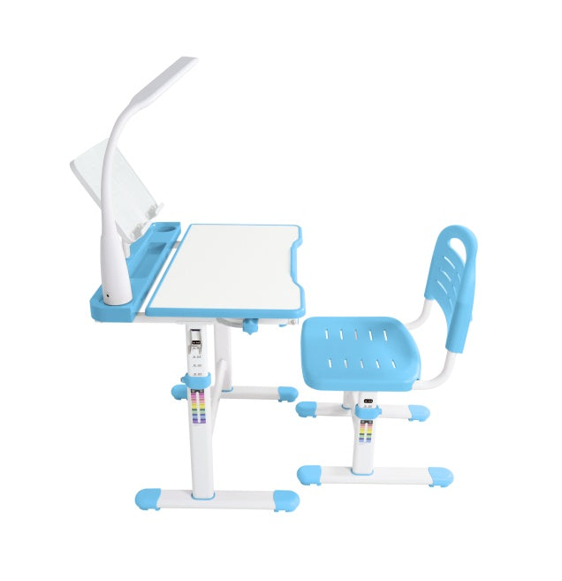Children's desk and chair set with a lamp on a white background