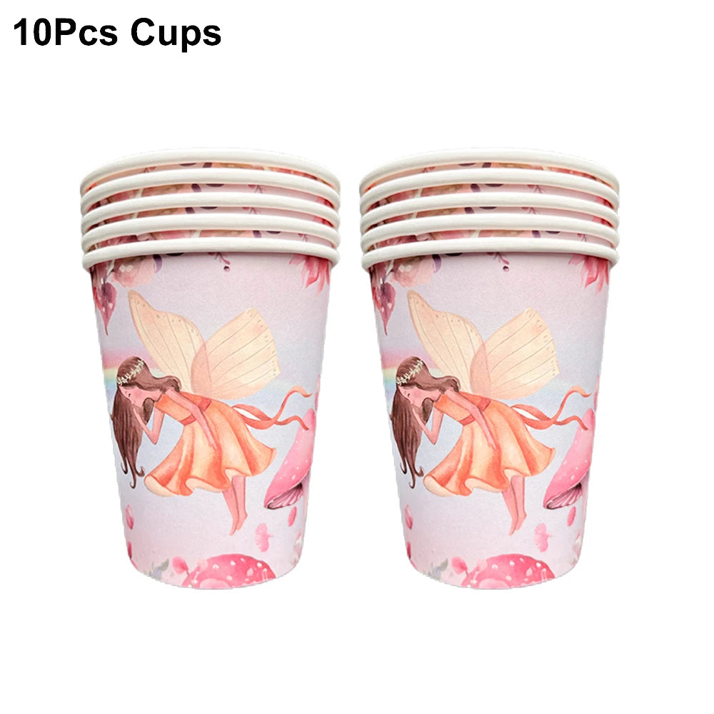 Whimsical Pink Butterfly Fairy Disposable Tableware Set – Perfect for Girls' Birthday Parties, Weddings, and Baby Showers!