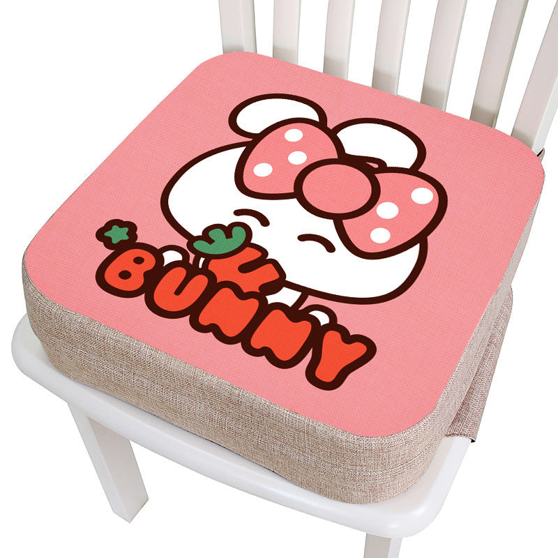Chair cushion with cartoon bunny design on a white chair
