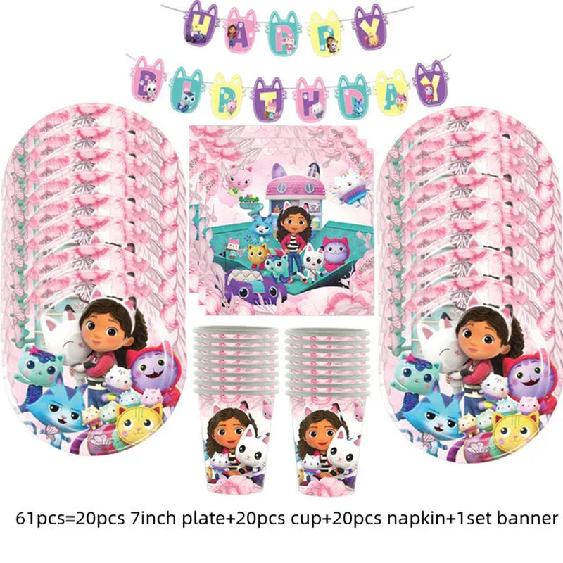Charming Pink Gabby Dollhouse Birthday Party Supplies - Disposable Tableware, Cups, Plates, Balloons & Banners for Girls Baby Showers!