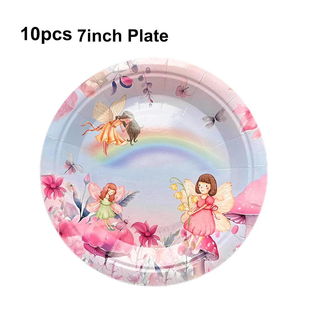 Whimsical Pink Butterfly Fairy Disposable Tableware Set – Perfect for Girls' Birthday Parties, Weddings, and Baby Showers!