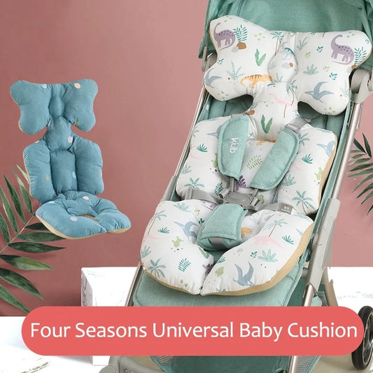 Four Seasons Universal Baby Cushion on a stroller with a pink background