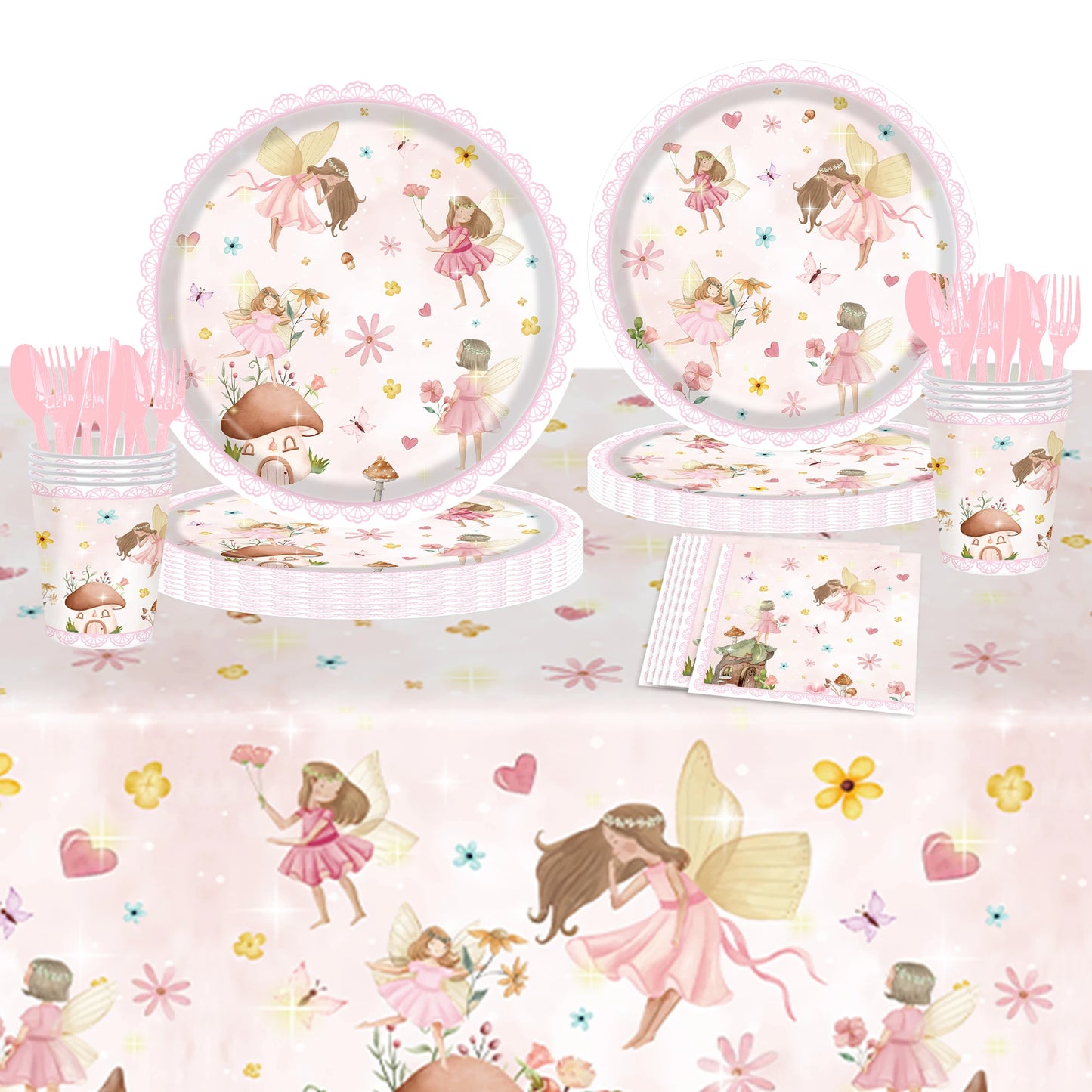 Whimsical Pink Butterfly Fairy Disposable Tableware Set – Perfect for Girls' Birthday Parties, Weddings, and Baby Showers!