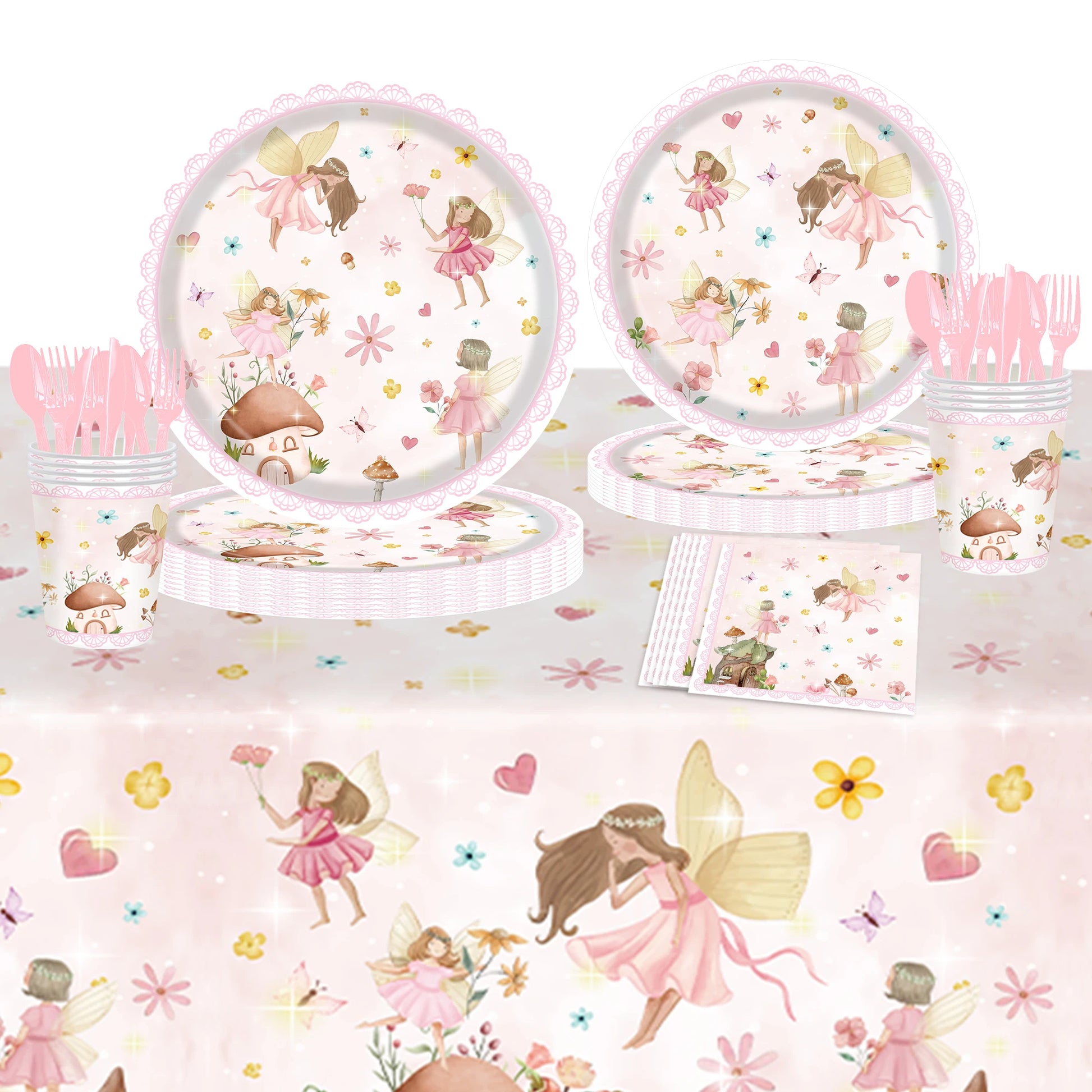 Whimsical Pink Butterfly Fairy Disposable Tableware Set – Perfect for Girls' Birthday Parties, Weddings, and Baby Showers!